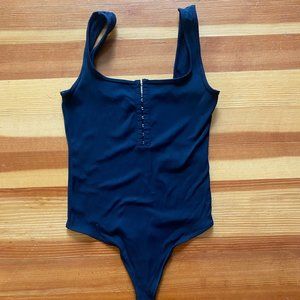 Abercrombie and Fitch black ribbed body suit with clasp detailing